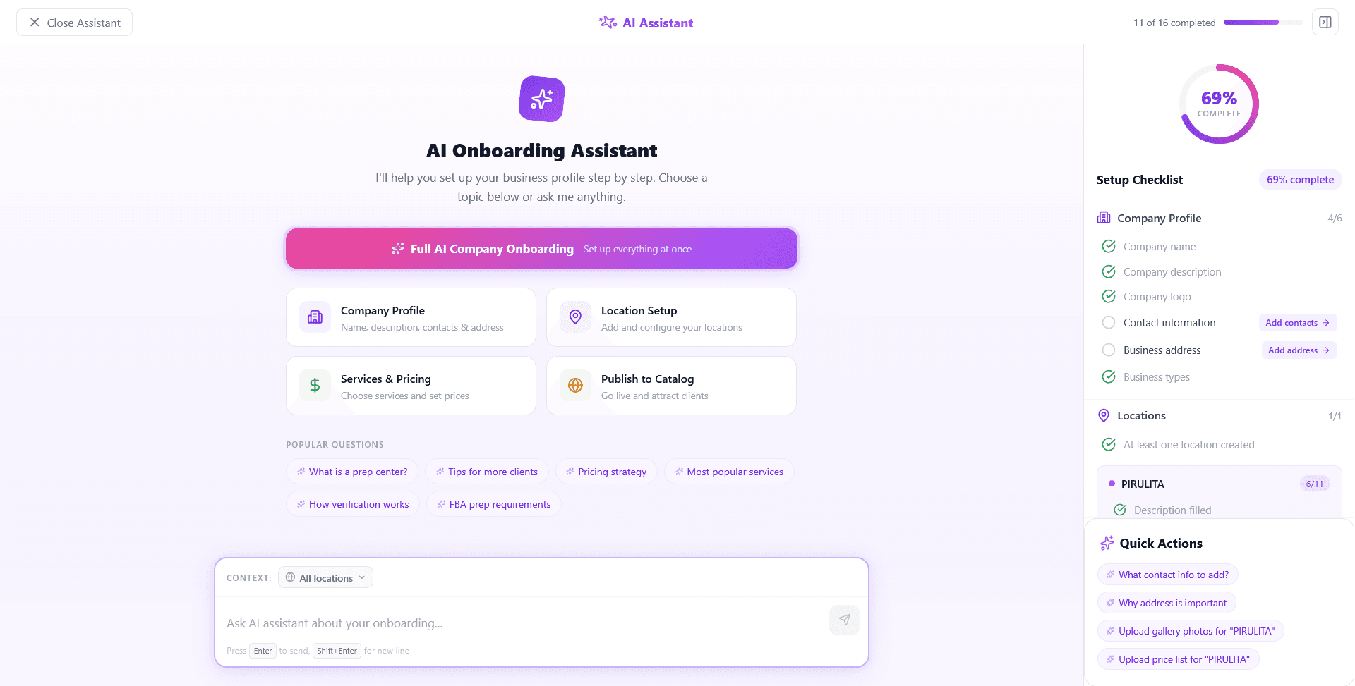 AI-powered onboarding assistant interface